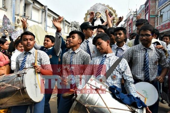 Annual festival celebrations begins, Students across Tripura  carried Saraswati idols in their school premises